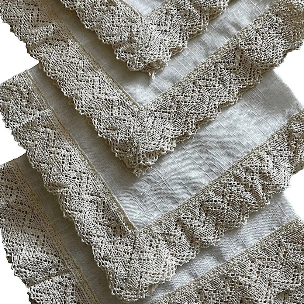 NWOT Deadstock Sears & Roebuck Ivory Lace Trim Napkins 17” x 17”